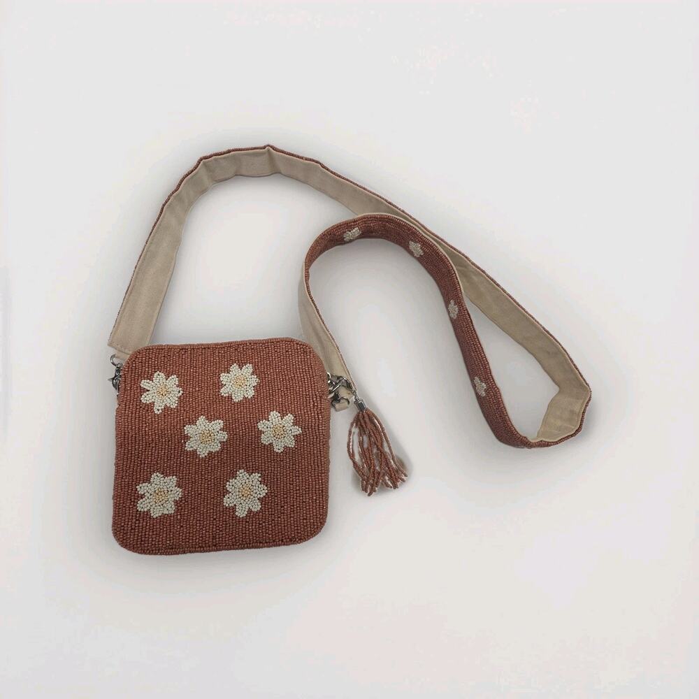 Altar'd State Beaded Floral Crossbody Bag Bohemian Chic Cottage Purse Terracotta